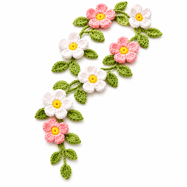 Whimsical Wildflower Crochet Garland Pattern Floral Vine Wall Hanging with Leaves & Flowers | Home Decor Garland Crochet Pattern.