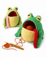 Crochet Frog Yarn Bowl Pattern Kawaii Open-Mouth Frog Bowl with Tongue & Bug Functional Frog Basket Crochet Pattern in Two Sizes