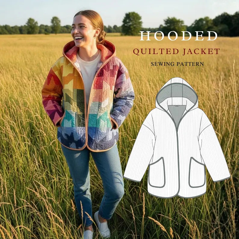 Hooded Quilted Jacket Sewing Pattern | Beginner Friendly, Sizes XXS-4XL (Instant Download)