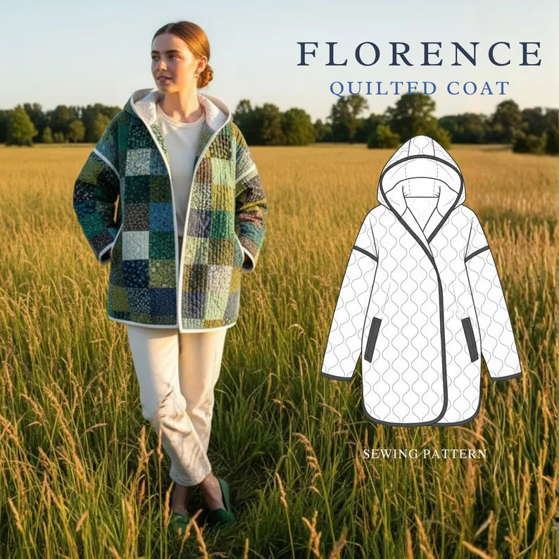 Florence Quilt Coat Beginner Sewing Pattern Sizes XXS-4XL Jacket Cardigan Long Coat