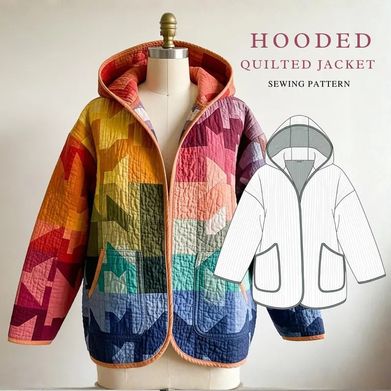 Hooded Quilted Jacket Sewing Pattern | Beginner Friendly, Sizes XXS-4XL (Instant Download)
