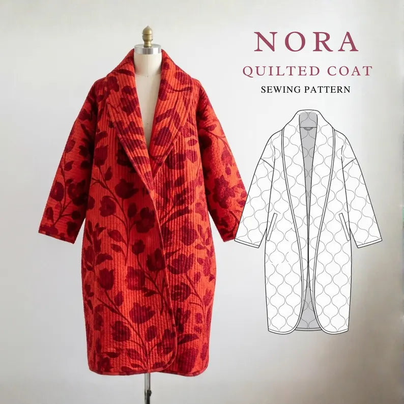 Nora Quilt Coat Sewing Pattern Beginner-Friendly, XXS-4XL Jacket Cardigan Pattern