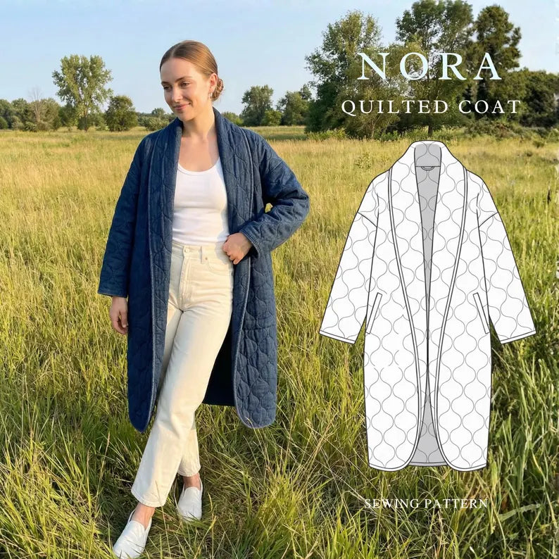 Nora Quilt Coat Sewing Pattern Beginner-Friendly, XXS-4XL Jacket Cardigan Pattern