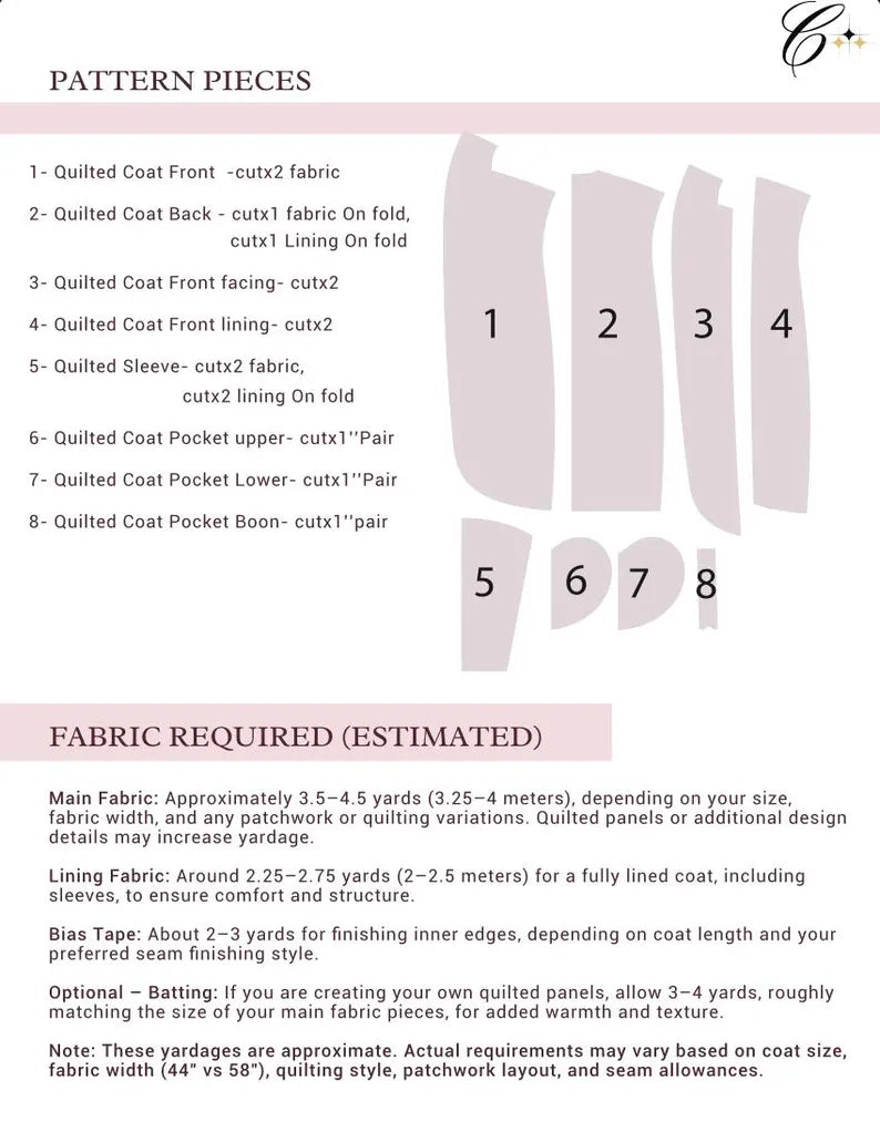 Nora Quilt Coat Sewing Pattern Beginner-Friendly, XXS-4XL Jacket Cardigan Pattern