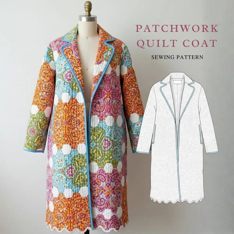 Sunset Patchwork Coat Sewing Pattern | Beginner-Friendly, XXS-4XL (Instant Download)
