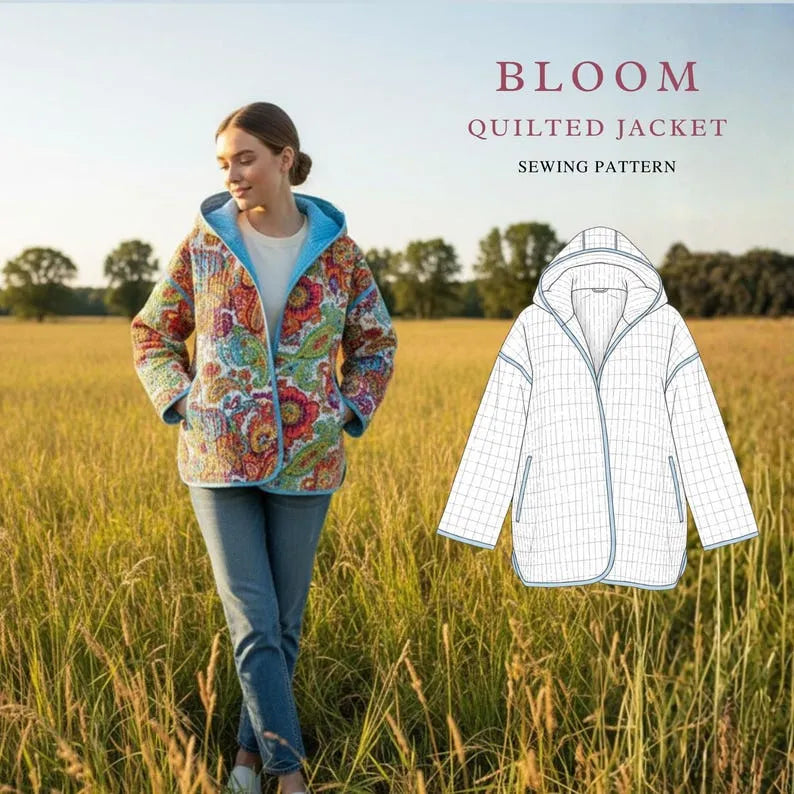 Hooded Quilted Jacket Sewing Pattern | Beginner friendly | Sizes XXS-4XL (Instant Download)