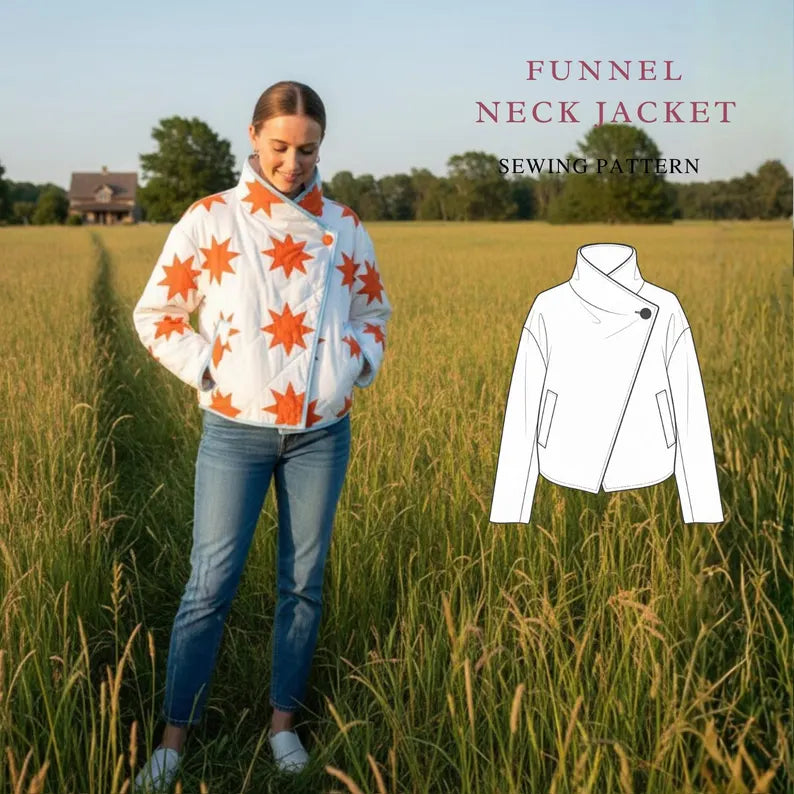 Funnel Neck jacket Sewing Pattern Beginner Friendly, Sizes XXS-4XL High collar jacket