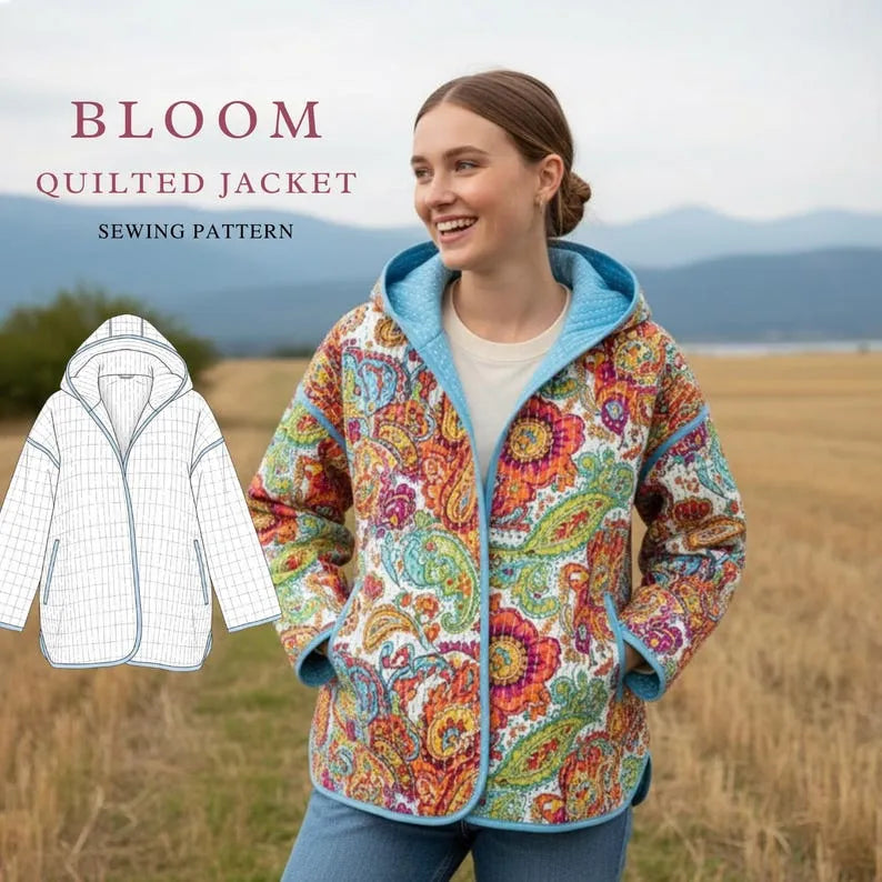 Hooded Quilted Jacket Sewing Pattern | Beginner friendly | Sizes XXS-4XL (Instant Download)