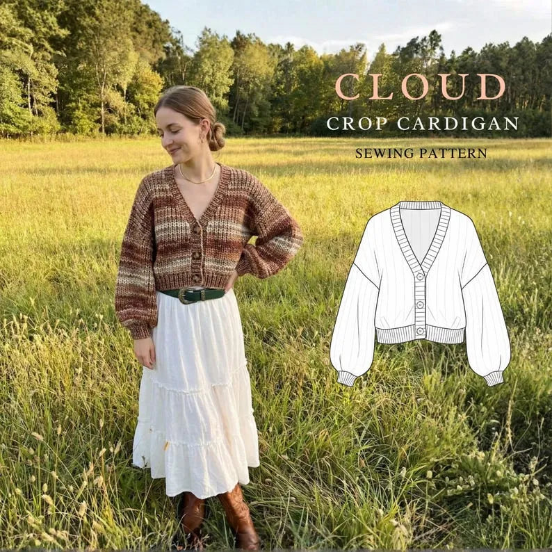 Cloud Crop cardigan Sewing Pattern | Beginner Friendly | Jacket sewing | Sizes XXS-5XL (Instant Download)