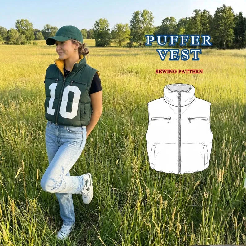 Jersey Puffer Vest Sewing Pattern | Confident Beginner, Sizes XXS-5XL (Instant Download)