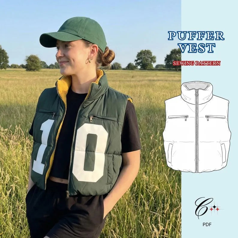 Jersey Puffer Vest Sewing Pattern | Confident Beginner, Sizes XXS-5XL (Instant Download)