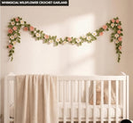 Whimsical Wildflower Crochet Garland Pattern Floral Vine Wall Hanging with Leaves & Flowers | Home Decor Garland Crochet Pattern.