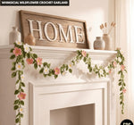 Whimsical Wildflower Crochet Garland Pattern Floral Vine Wall Hanging with Leaves & Flowers | Home Decor Garland Crochet Pattern.