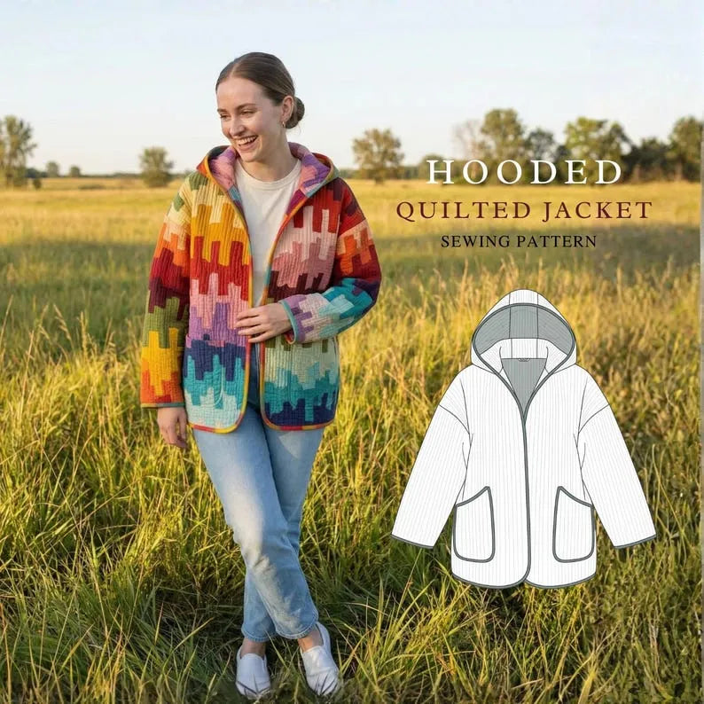 Hooded Quilted Jacket Sewing Pattern | Beginner Friendly, Sizes XXS-4XL (Instant Download)