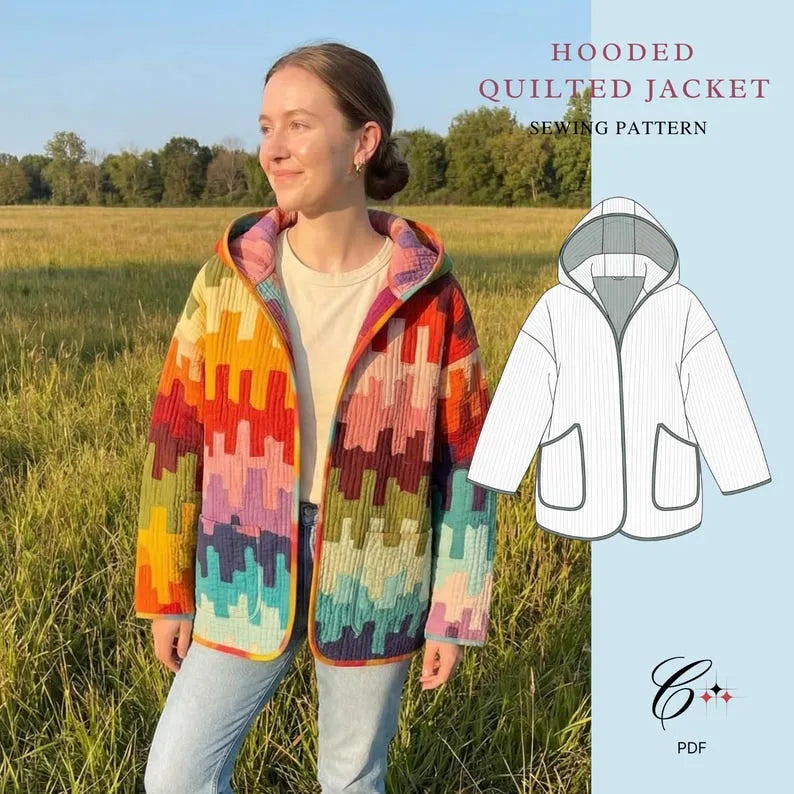Hooded Quilted Jacket Sewing Pattern | Beginner Friendly, Sizes XXS-4XL (Instant Download)