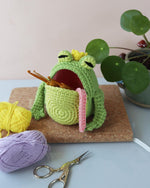 Crochet Frog Yarn Bowl Pattern Kawaii Open-Mouth Frog Bowl with Tongue & Bug Functional Frog Basket Crochet Pattern in Two Sizes