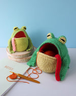 Crochet Frog Yarn Bowl Pattern Kawaii Open-Mouth Frog Bowl with Tongue & Bug Functional Frog Basket Crochet Pattern in Two Sizes