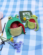 Crochet Frog Yarn Bowl Pattern Kawaii Open-Mouth Frog Bowl with Tongue & Bug Functional Frog Basket Crochet Pattern in Two Sizes