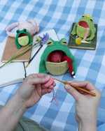 Crochet Frog Yarn Bowl Pattern Kawaii Open-Mouth Frog Bowl with Tongue & Bug Functional Frog Basket Crochet Pattern in Two Sizes
